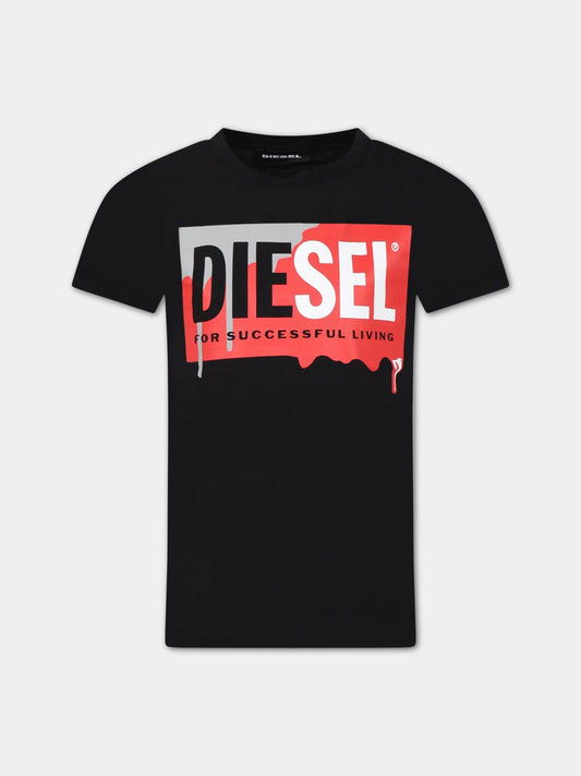 T.shirt nera per bambino con logo,Diesel,00J573 00YI9 K900