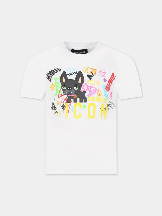 T-shirt bianca per bambino con stampa e logo,Dsquared2,DQ0953 D00MM DQ100