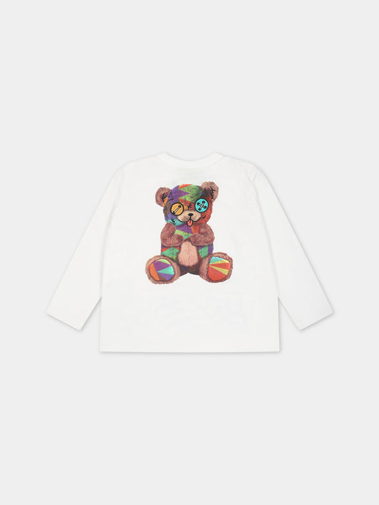 T-shirt bianca per neonati con logo e orsetto,Barrow,F3BKUNTH132 002