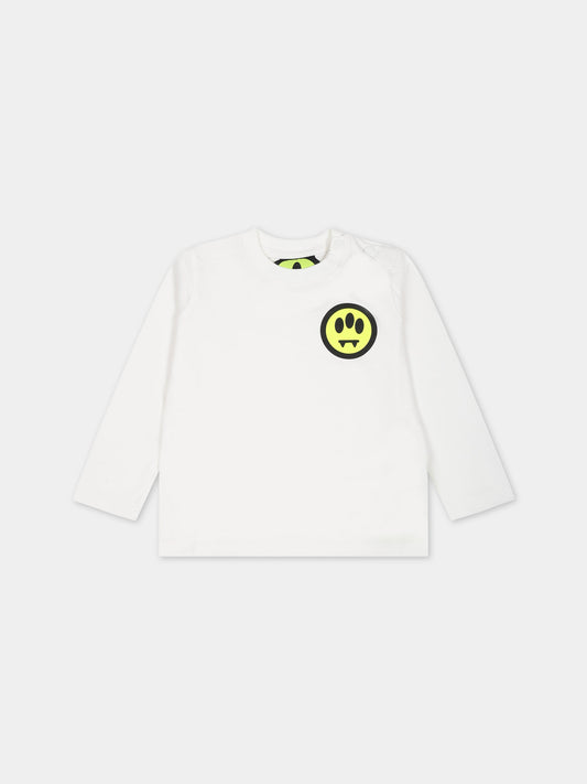 T-shirt bianca per neonati con logo e smile,Barrow,F3BKUNTH128 002