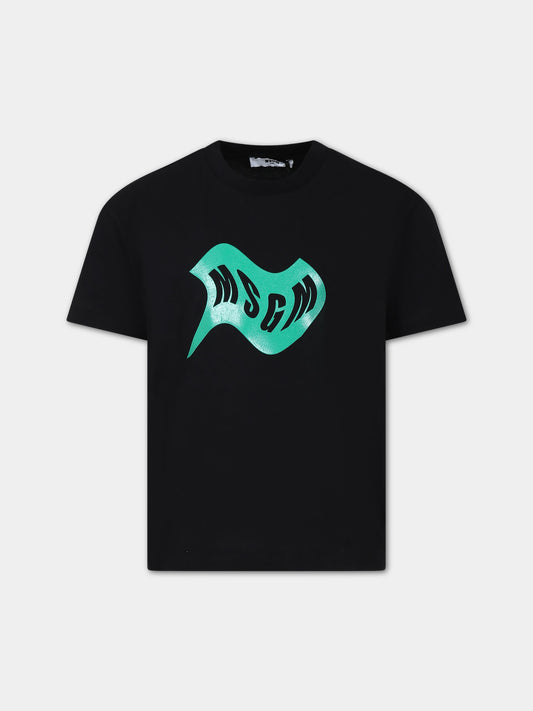 T-shirt nera per bambini con logo,Msgm Kids,F3MSJUTH005 110