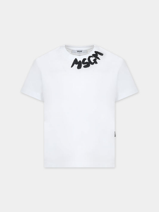 T-shirt bianca per bambini con logo,Msgm Kids,F3MSJUTH205 001