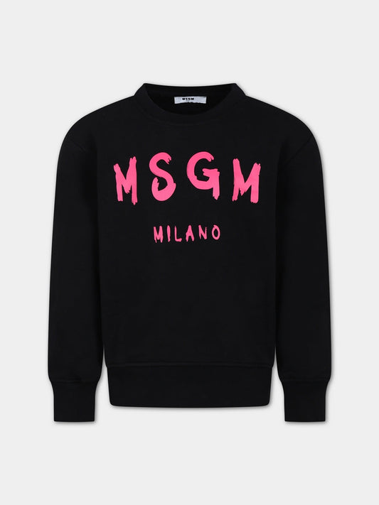 Felpa nera per bambina con logo,Msgm Kids,F3MSJUSW023 110