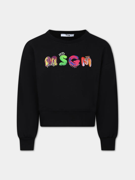 Felpa nera per bambina con logo,Msgm Kids,F3MSJGSW090 110