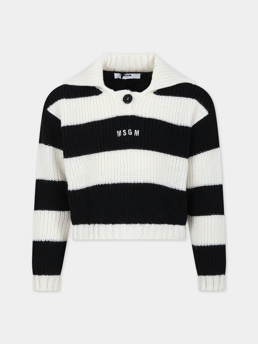Maglione nero per bambina con logo,Msgm Kids,F3MSJGJP033 013/05