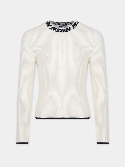 Dolcevita avorio per bambina con logo,Msgm Kids,F3MSJGTN077 013