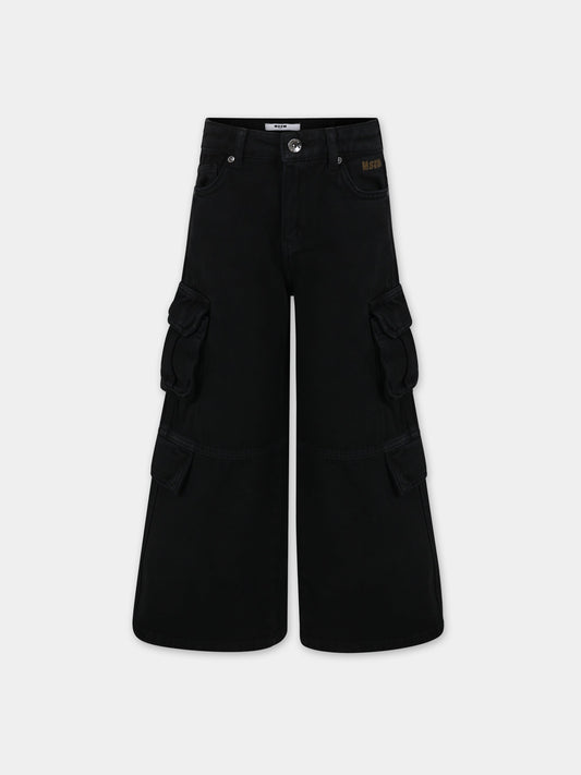 Jeans neri per bambina con logo,Msgm Kids,F3MSJGDP050 110