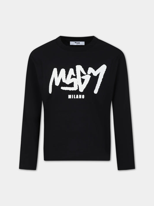 T-shirt nera per bambino con logo,Msgm Kids,F3MSJBTH202 110