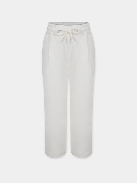 Pantaloni avorio per bambina con logo,Msgm Kids,F3MSJGFP185 013