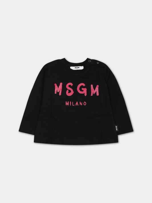 T-shirt nera per neonata con logo,Msgm Kids,F3MSUNTH044 110/02