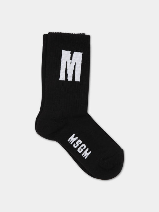 Calze nere per bambini con logo,Msgm Kids,F3MSJUSO036 110