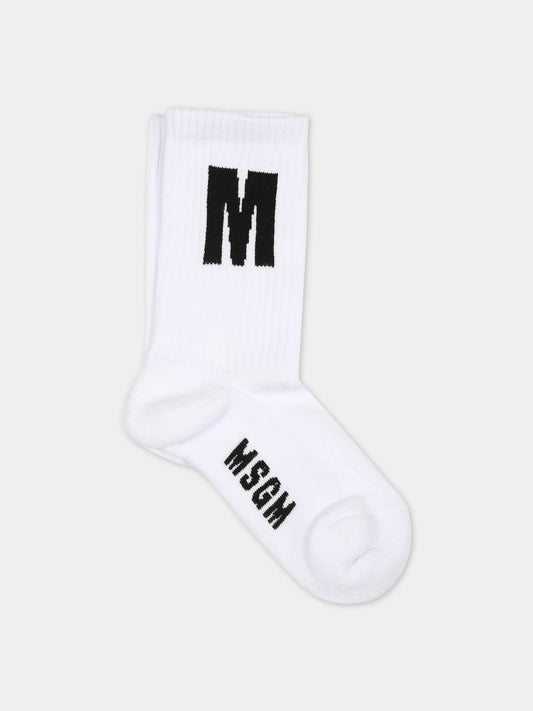 Calze bianche per bambini con logo,Msgm Kids,F3MSJUSO036 001