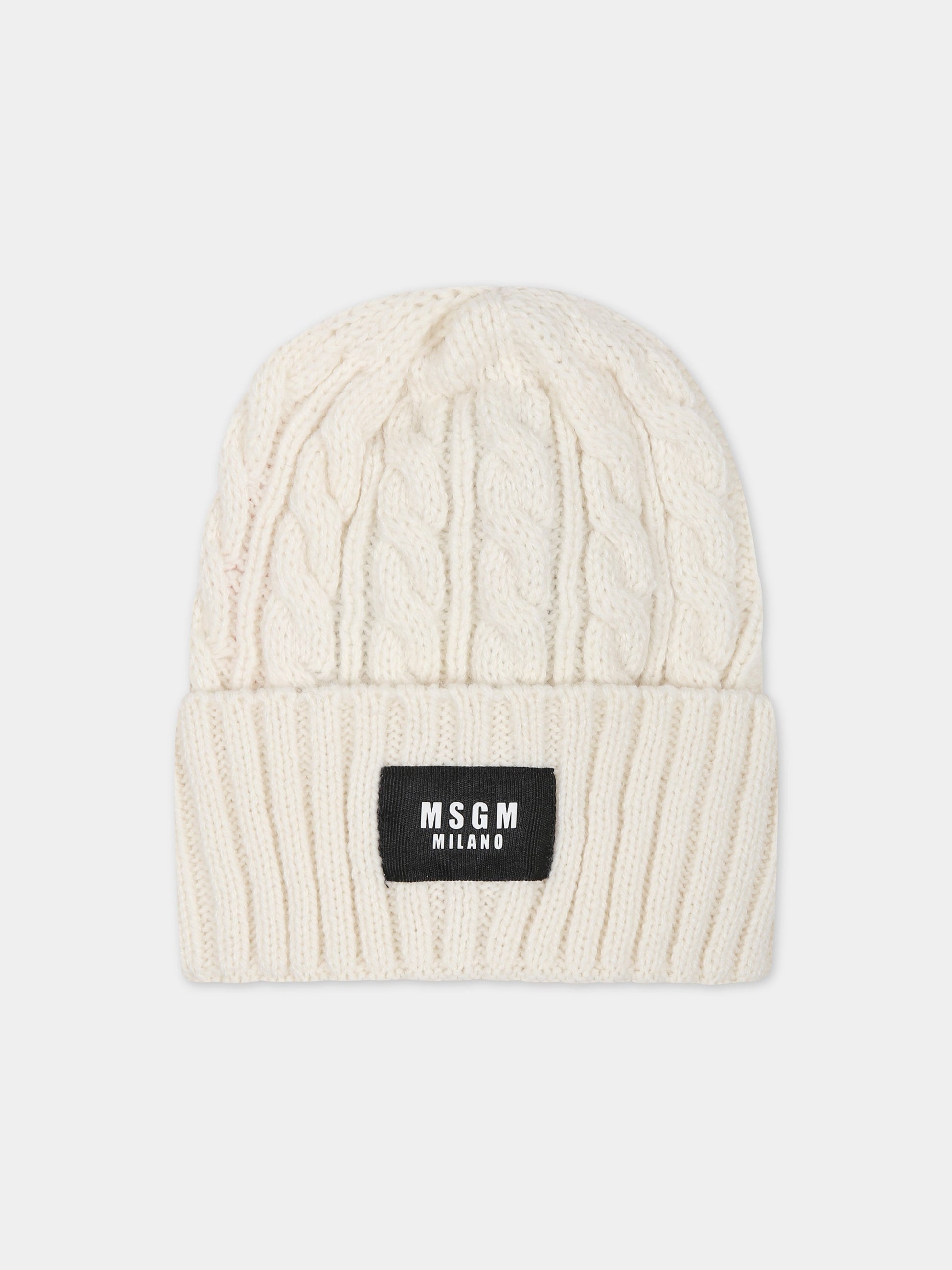 Berretto avorio per bambini con logo,Msgm Kids,F3MSJUHT057 013