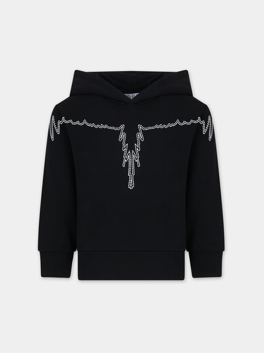 Felpa nera per bambino con ali,Marcelo Burlon Kids,CBBB001F23FLE0041001