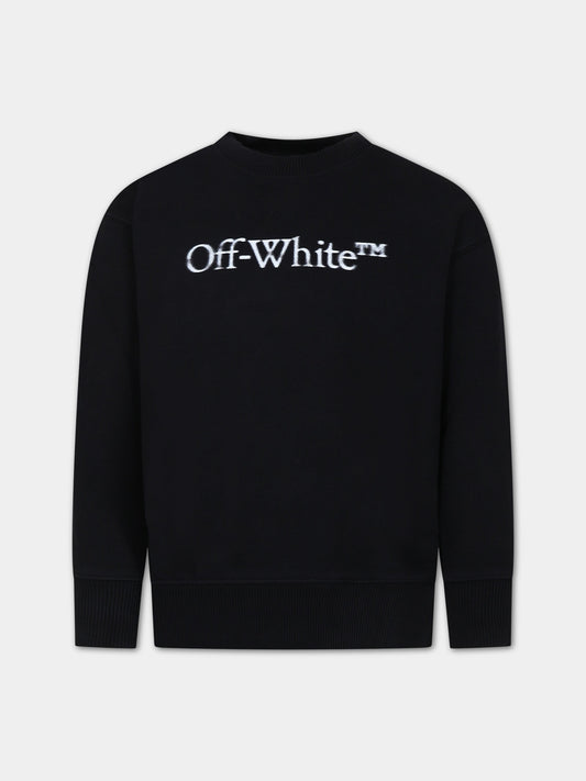 Felpa nera per bambini con logo,Off White,OBBA001F23FLE0081001