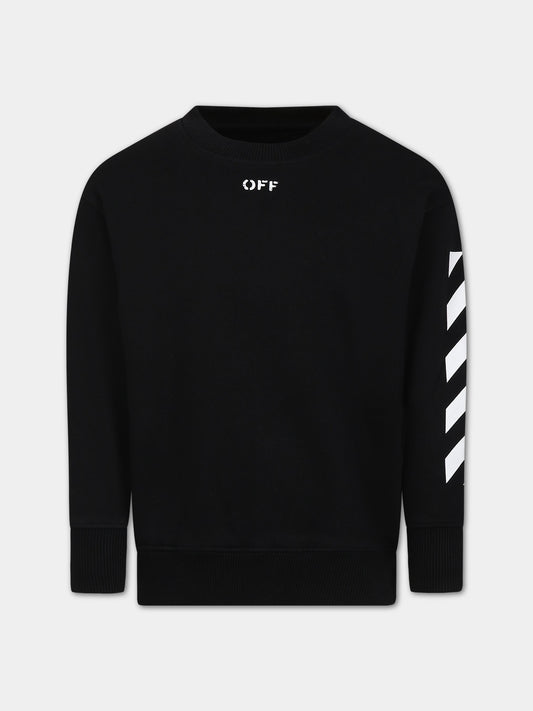 Felpa nera per bambini con logo,Off White,OBBA001F23FLE0091001