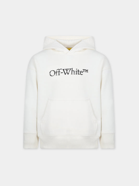 Felpa bianca per bambini con logo,Off White,OBBB001F23FLE0010310
