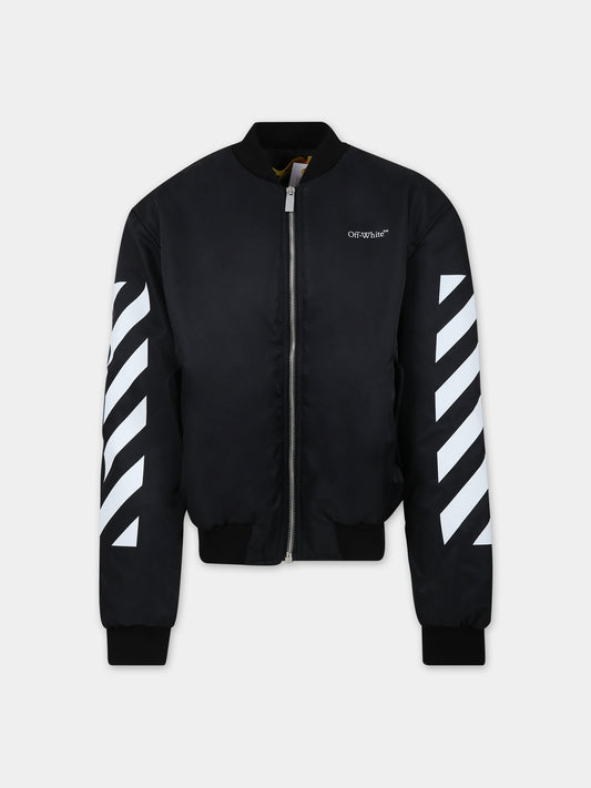 Bomber nero per bambino con logo,Off White,OBEH002F23FAB0011001