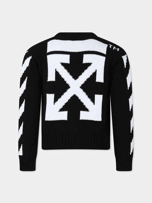 Maglione nero per bambini con logo,Off White,OBHE001F23KNI0011001
