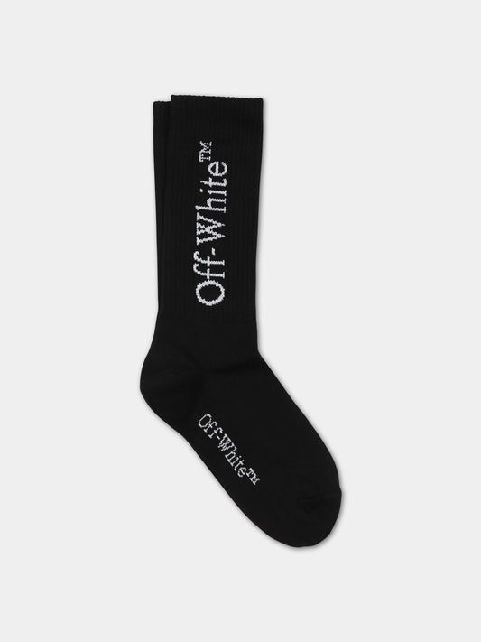 Calze nere per bambini con logo,Off White,OBRA003C99KNI0021001