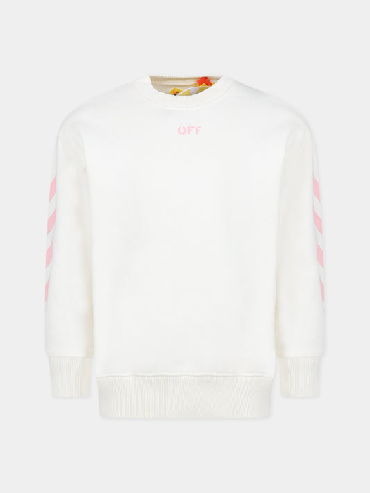 Felpa bianca per bambina con logo,Off White,OGBA001F23FLE0020330