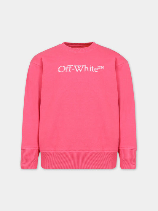Felpa fucsia per bambina con logo,Off White,OGBA001F23FLE0033201