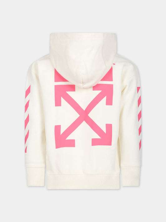 Felpa bianca per bambina con logo,Off White,OGBB002F23FLE0010332