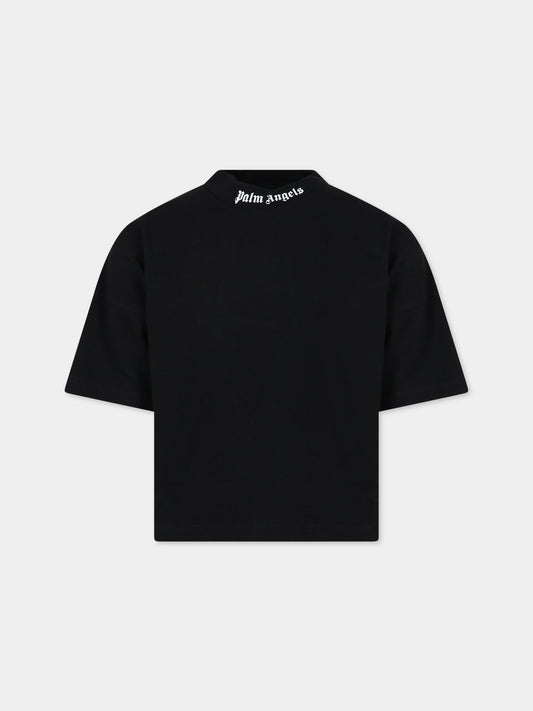 T-shirt nera per bambini con logo,Palm Angels,PBAA002C99JER0011001