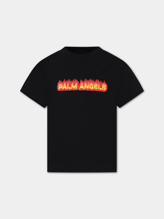 T-shrt nera per bambino con logo,Palm Angels,PBAA003F23JER0031025