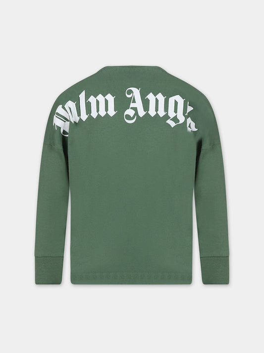 T-shirt verde per bambini con logo,Palm Angels,PBAB005C99JER0015501