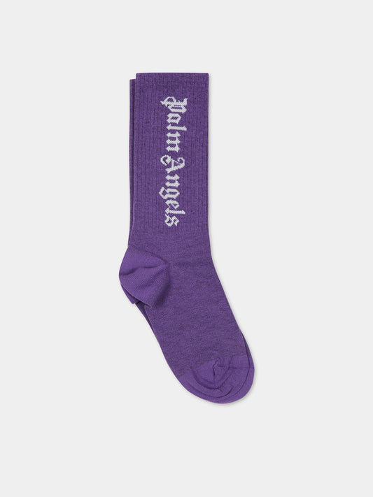 Calze viola per bambini con logo,Palm Angels,PBRA005C99KNI0043701