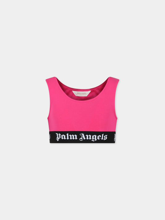 Top fucsia per bambina con logo,Palm Angels,PGAD001C99JER0013210