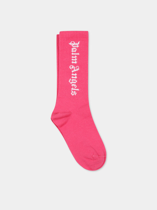 Calze fucsia per bambina con logo,Palm Angels,PGRA005C99KNI0053201