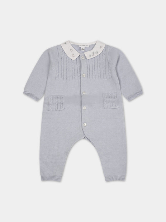 Tutina celeste per neonato con logo,Tartine Et Chocolat,TX32020-42