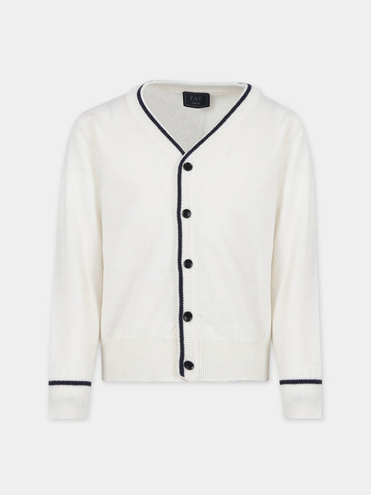 Cardigan avorio per bambino con logo,Fay Kids,FT9P70 W0023 101BL