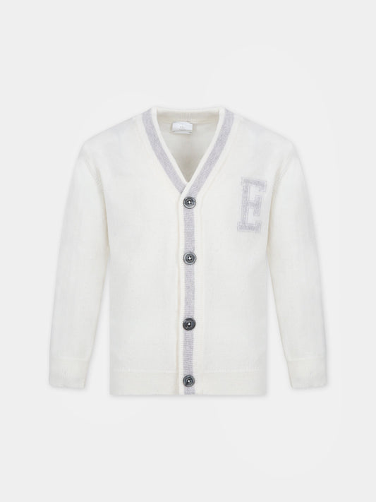 Cardigan avorio per bambino con logo,Eleventy,ET9P50 W0023 101GR