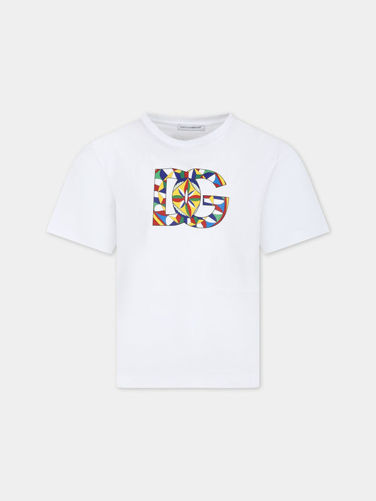T-shirt bianca per bambino con logo e stampa carretto,Dolce & Gabbana Kids,L4JTEY G7KXU HH4KV
