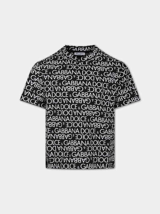 T-shirt nera per bambini con logo,Dolce & Gabbana Kids,L4JTEV HS7MD HNXCW