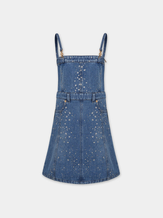 Salopette blu per bambina con stelle,Versace,1010515 1A07592 2D880