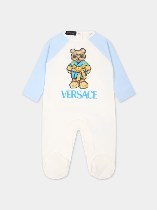 Tutina bianca per neonato con Teddy Bear e logo,Versace,1000137 1A08089 6WA60