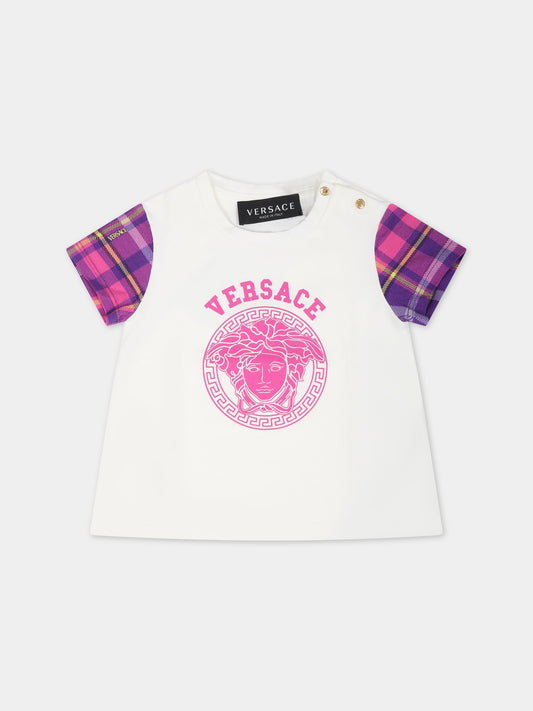 T-shirt bianca per neonata con Medusa e logo,Versace,1000152 1A08432 6WB00
