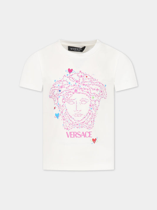 T-shirt bianca per bambina con Medusa e logo,Versace,1000052 1A07216 2W070