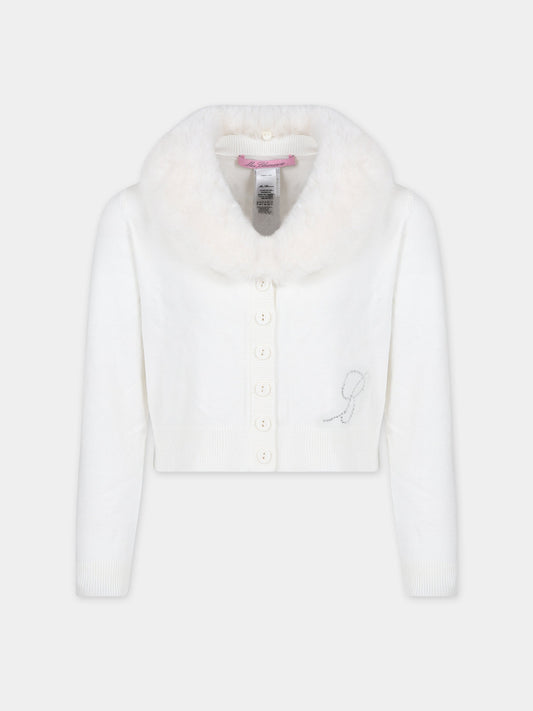 Cardigan avorio per bambina con logo,Blumarine Baby,IF3092 10602