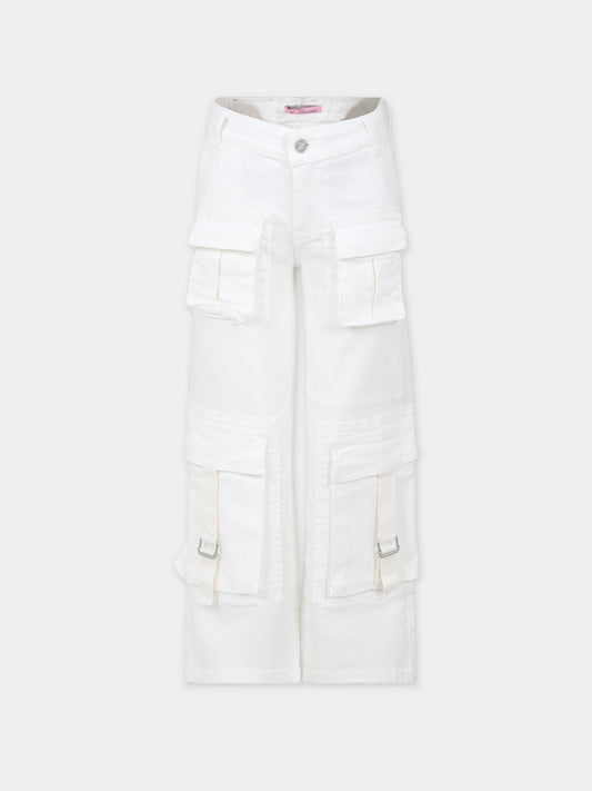 Pantaloni avorio per bambina con logo,Blumarine Baby,IF3041 10602