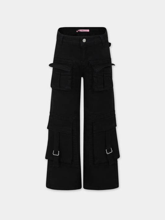 Pantaloni neri per bambina con logo,Blumarine Baby,IF3041 22222