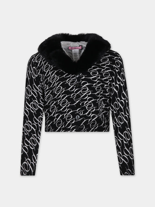 Cardigan nero per bambina con logo,Blumarine Baby,IF3091 09M04