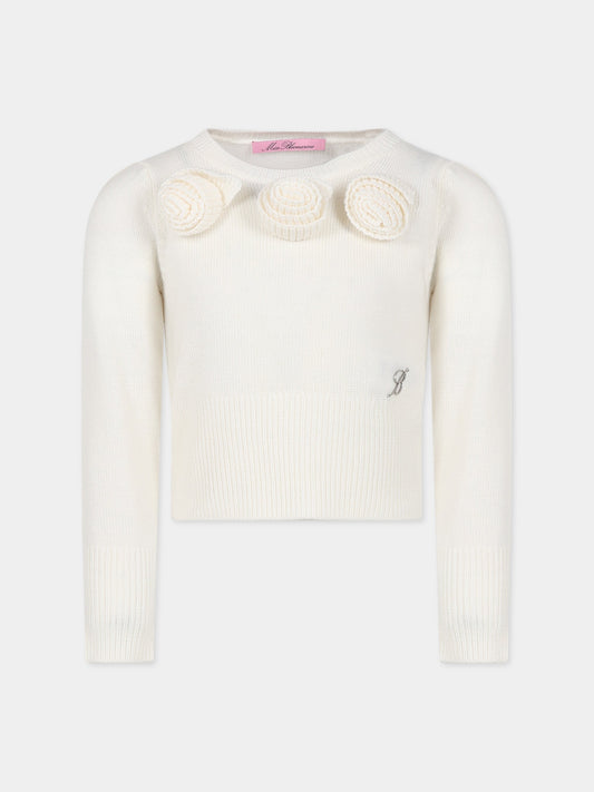 Maglione avorio per bambina con logo,Blumarine Baby,IF3034 10602