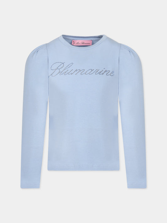 T-shirt celeste per bambina con logo,Blumarine Baby,IF3093 X0519