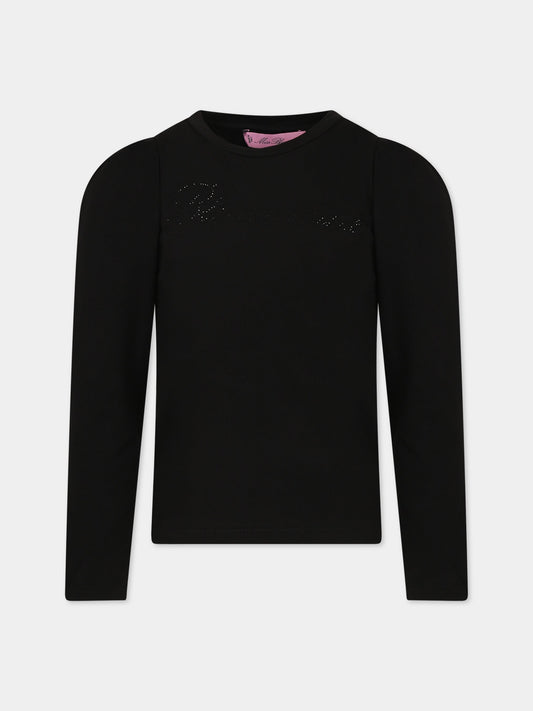 T-shirt nera per bambina con logo,Blumarine Baby,IF3093 22222