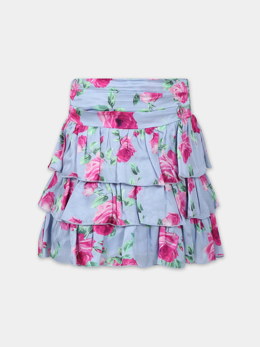 Gonna celeste per bambina con stampa floreale,Blumarine Baby,IF3159 Q9830